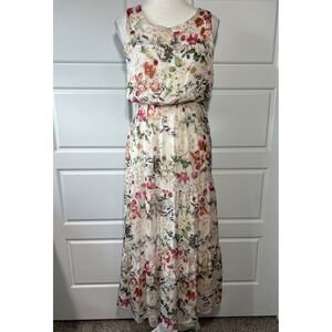 Lara G. Floral Maxi Dress Made in Italy Viscose Silk Sleeveless Size S